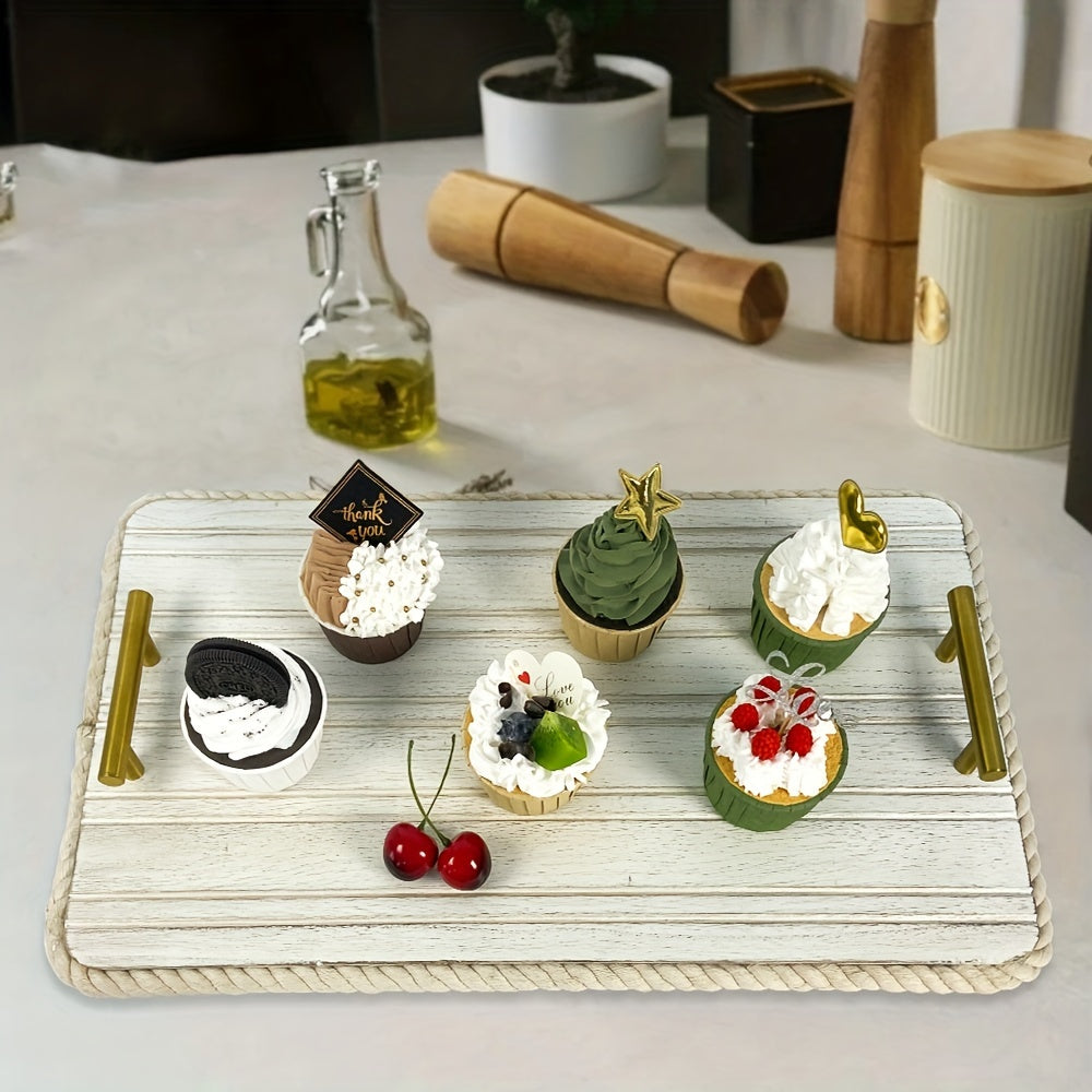 Wooden Serving Tray and Cutting Board with Detachable Handles for Cheese Fruits Food Prep