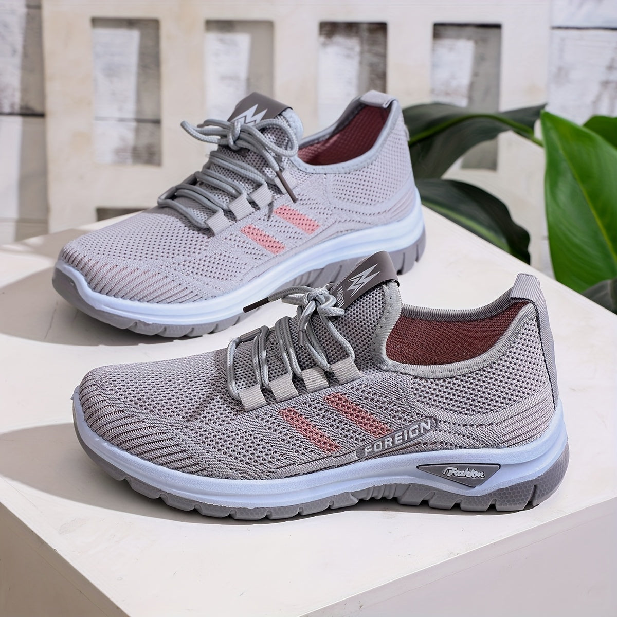 Women’s Casual Running Shoes White Pink Breathable Non-Slip