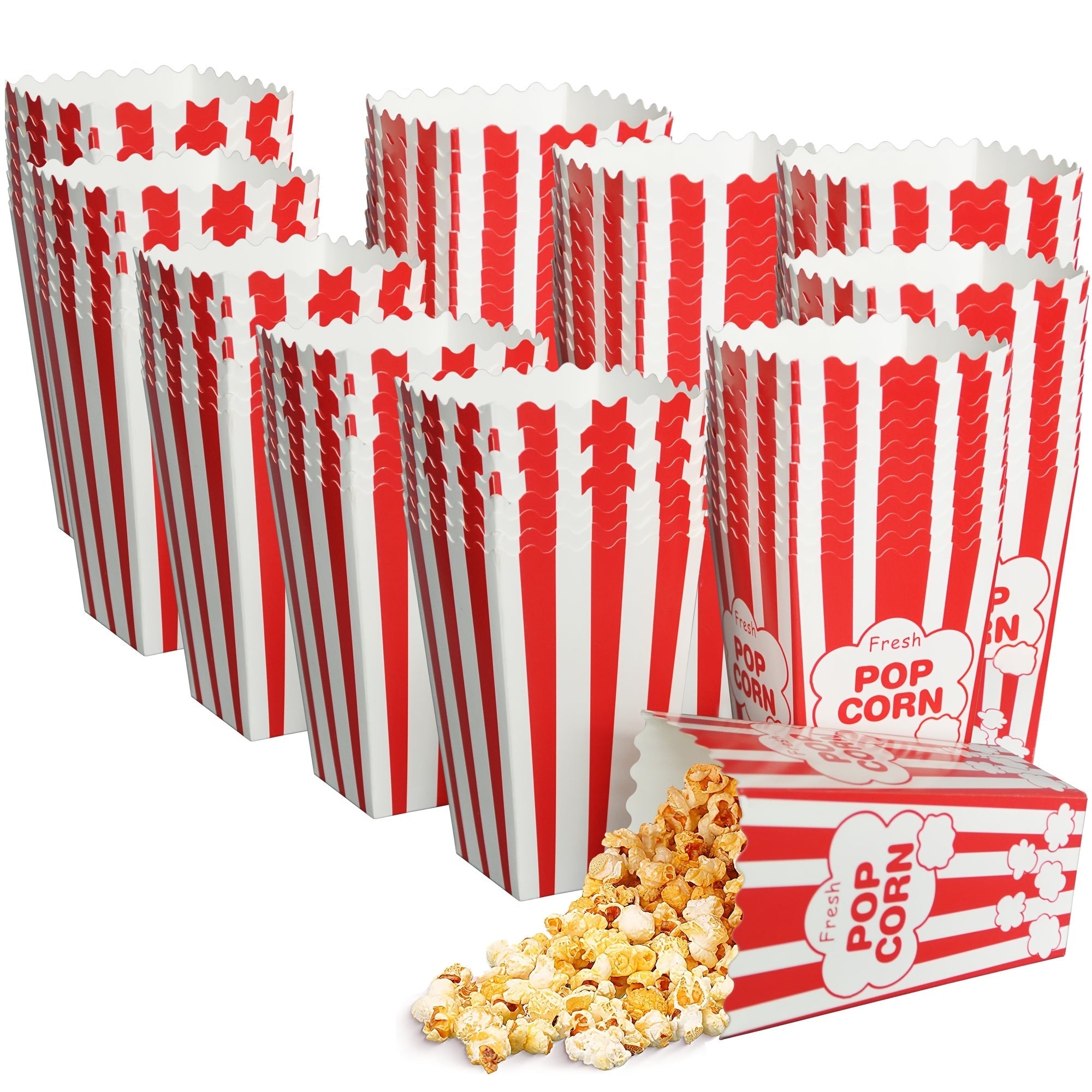 Red and White Striped Mini Popcorn Boxes Pack of 48 Food-Safe Snack Containers