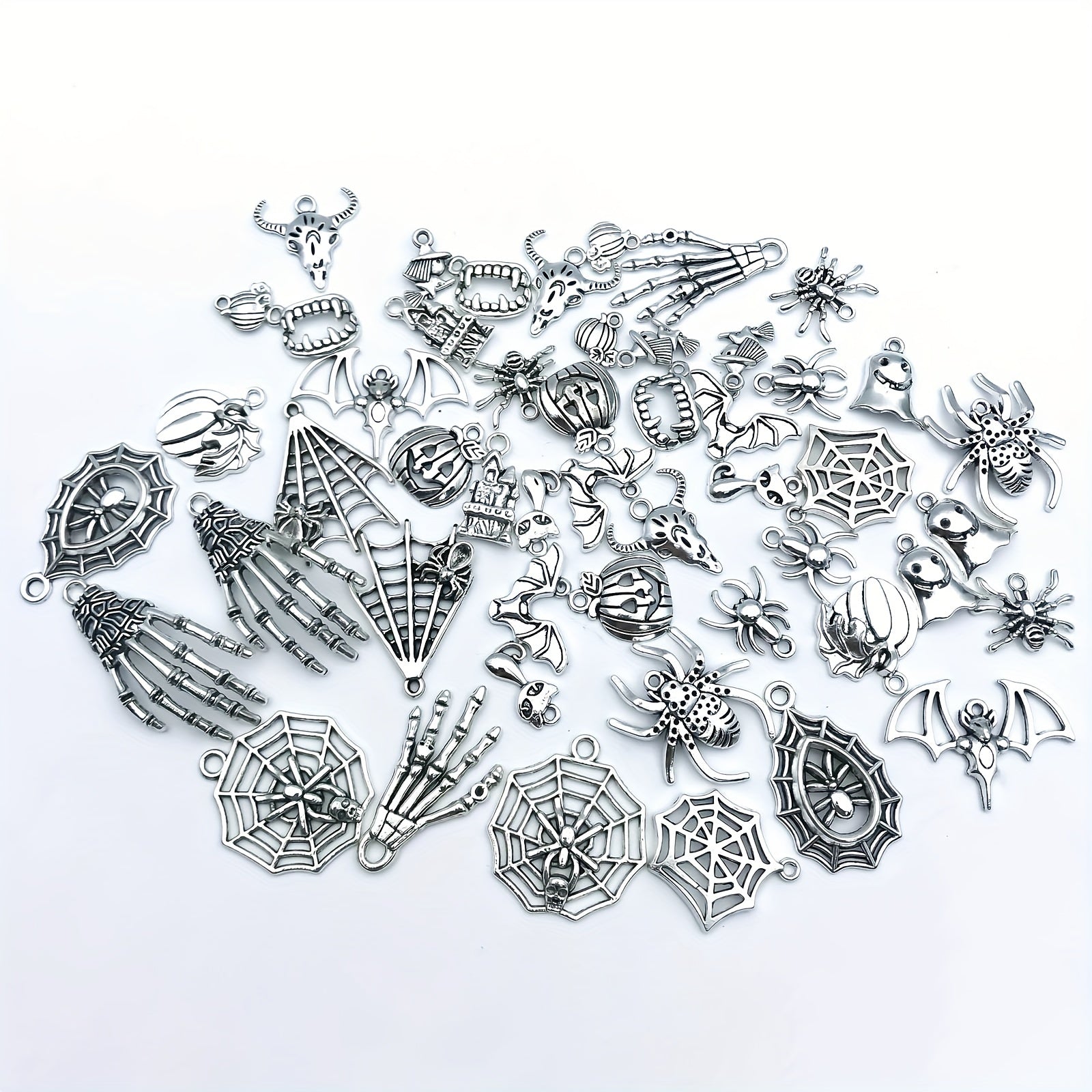 50pcs Halloween Spider Web Charms Pendants Zinc Alloy Antique Silvery Jewelry Making Accessories