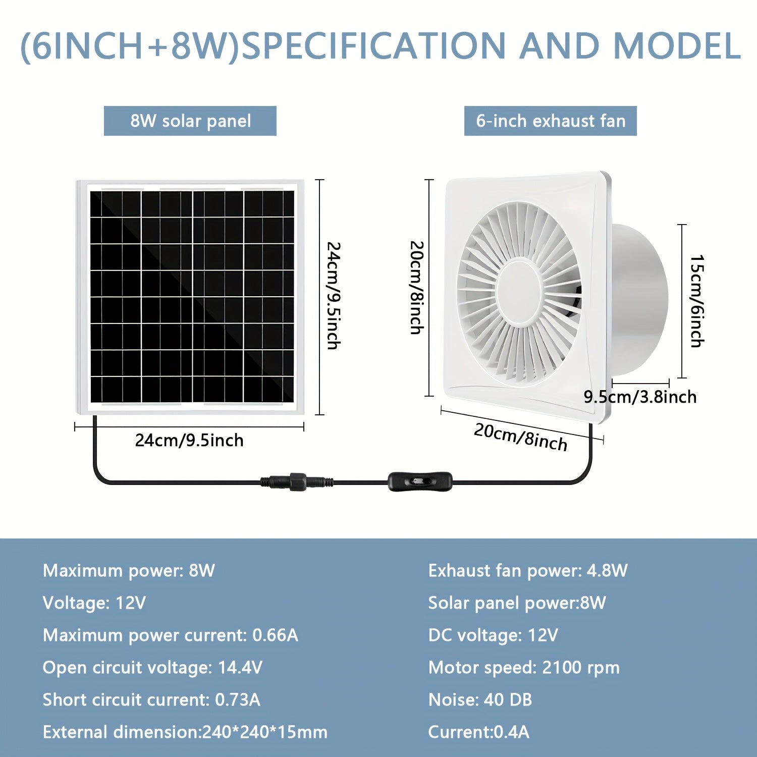 Solar White Exhaust Fan with 6W/8W Solar Panel and 10.16/15.24/20.32 cm Fans