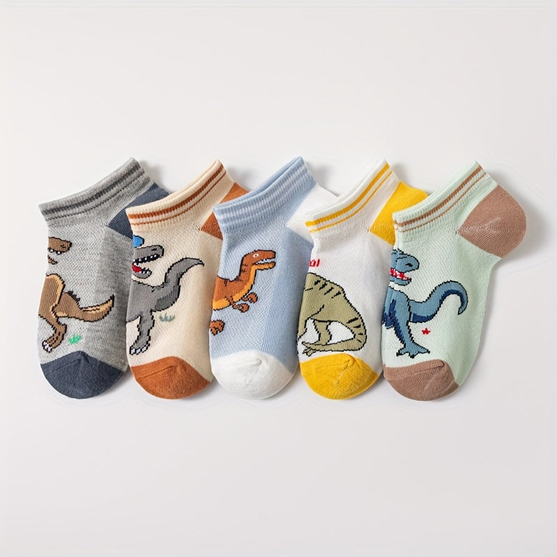 Calcetines de dinosaurio para niño, 5 pares, calcetines transpirables hasta el tobillo para niños, primavera y verano
