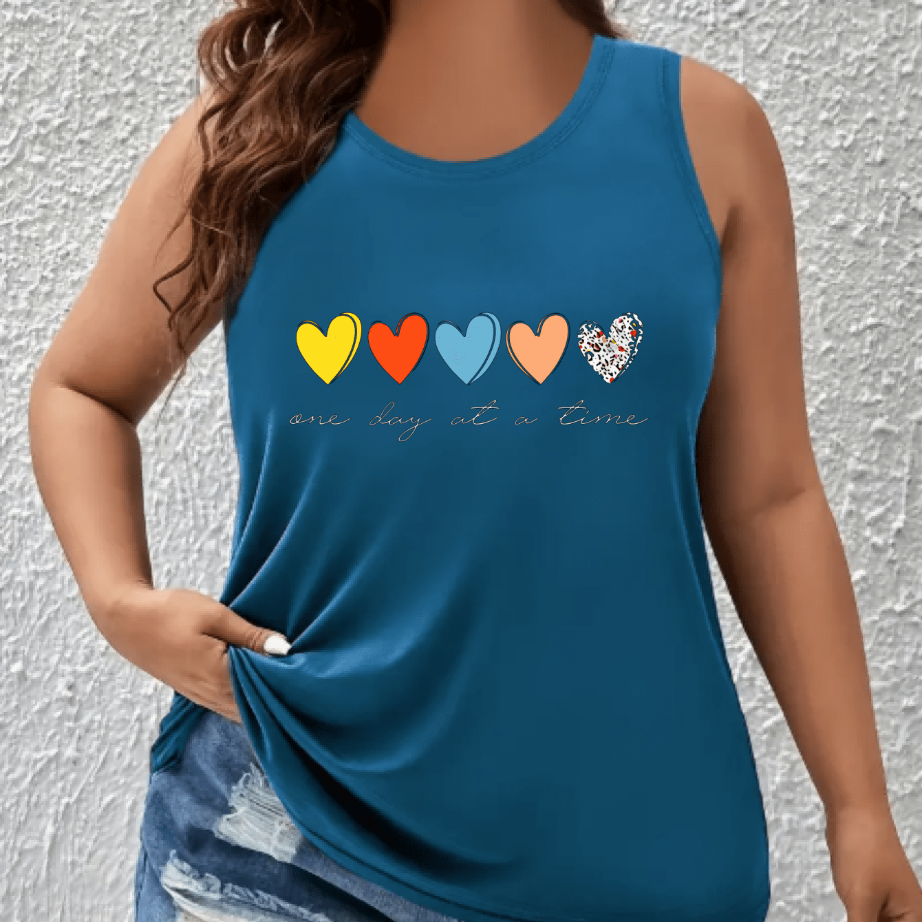 Women's Plus Size Sleeveless Tank Top with Colorful Heart Print Casual Breathable All-Season