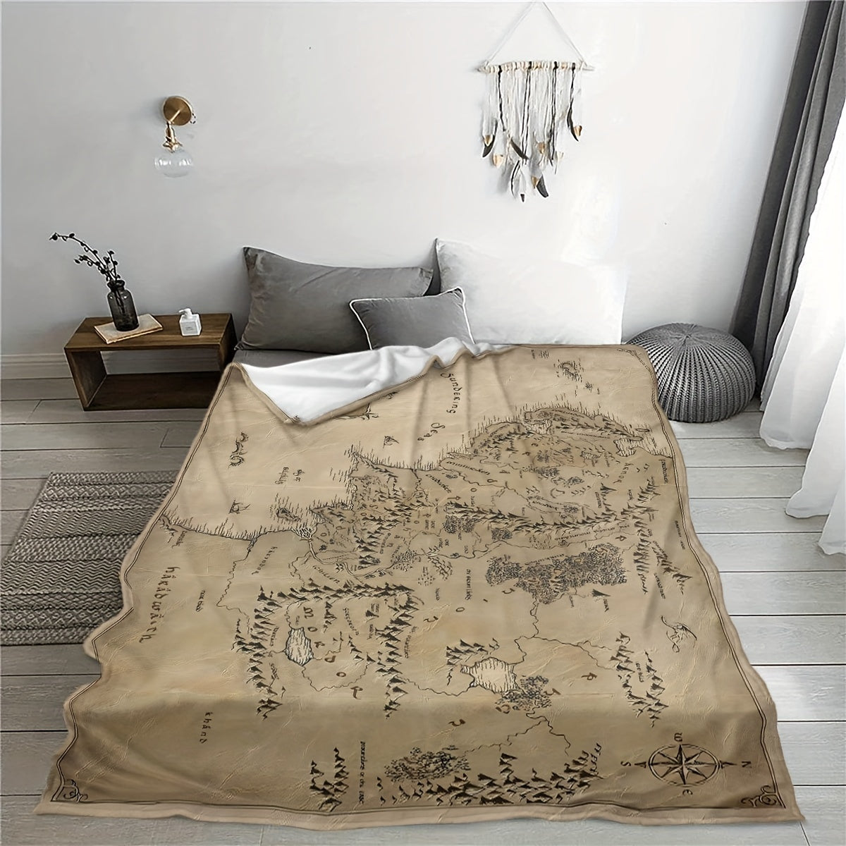 All-Season Throw Blanket with Lord of the Rings Map Design for Couch Bed Travel