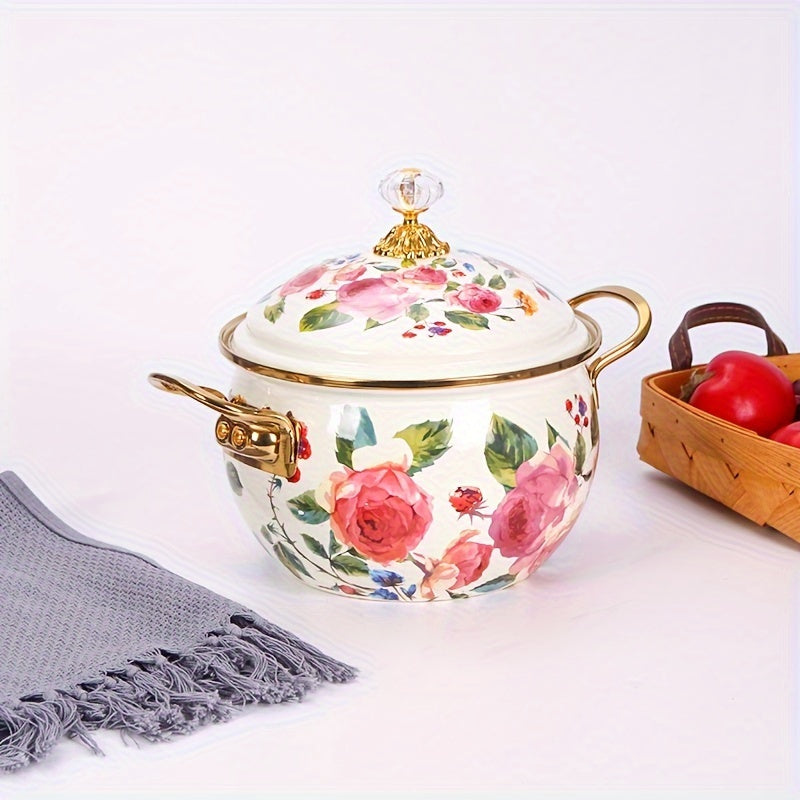 Rang-barang emal olma shaklidagi qozon, pishirish va xizmat qilish uchun, issiqlikka chidamli, oson tozalanadi