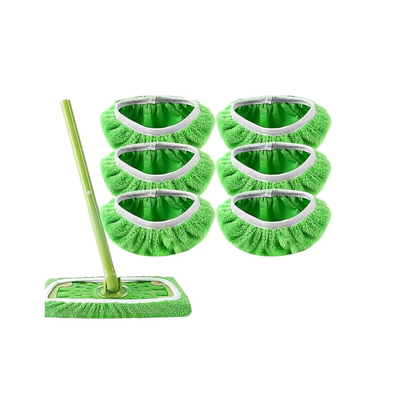Six Green Reusable Mop Pads for Wet and Dry Floor Cleaning