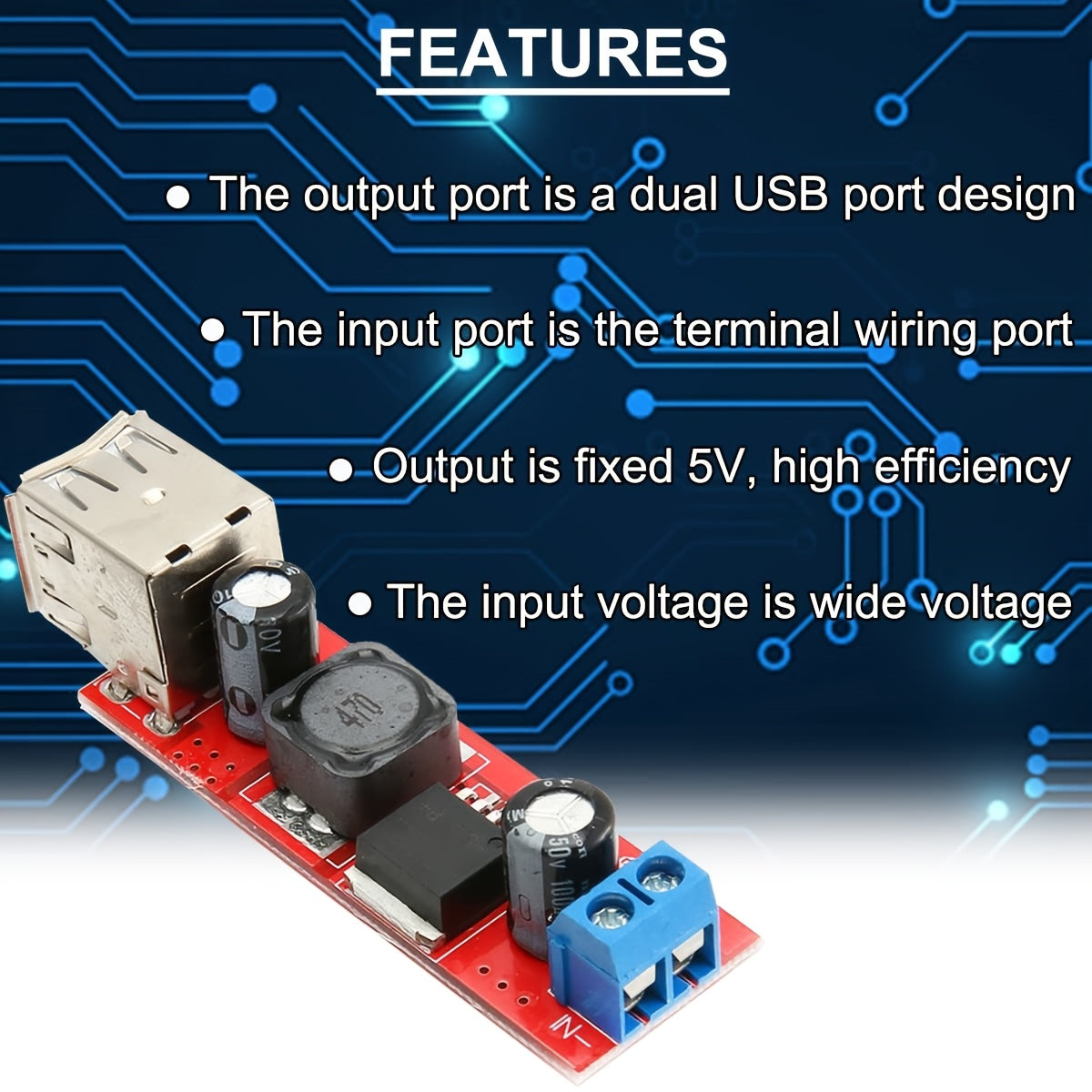Módulo de fuente de alimentación DC-DC de 6-40V a 5V 3A, convertidor de cargador USB dual