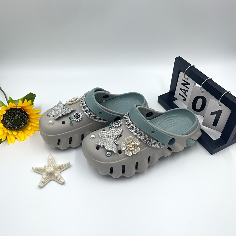 Women's Breathable EVA Sandals with Butterfly Chain Detail, Adjustable Straps