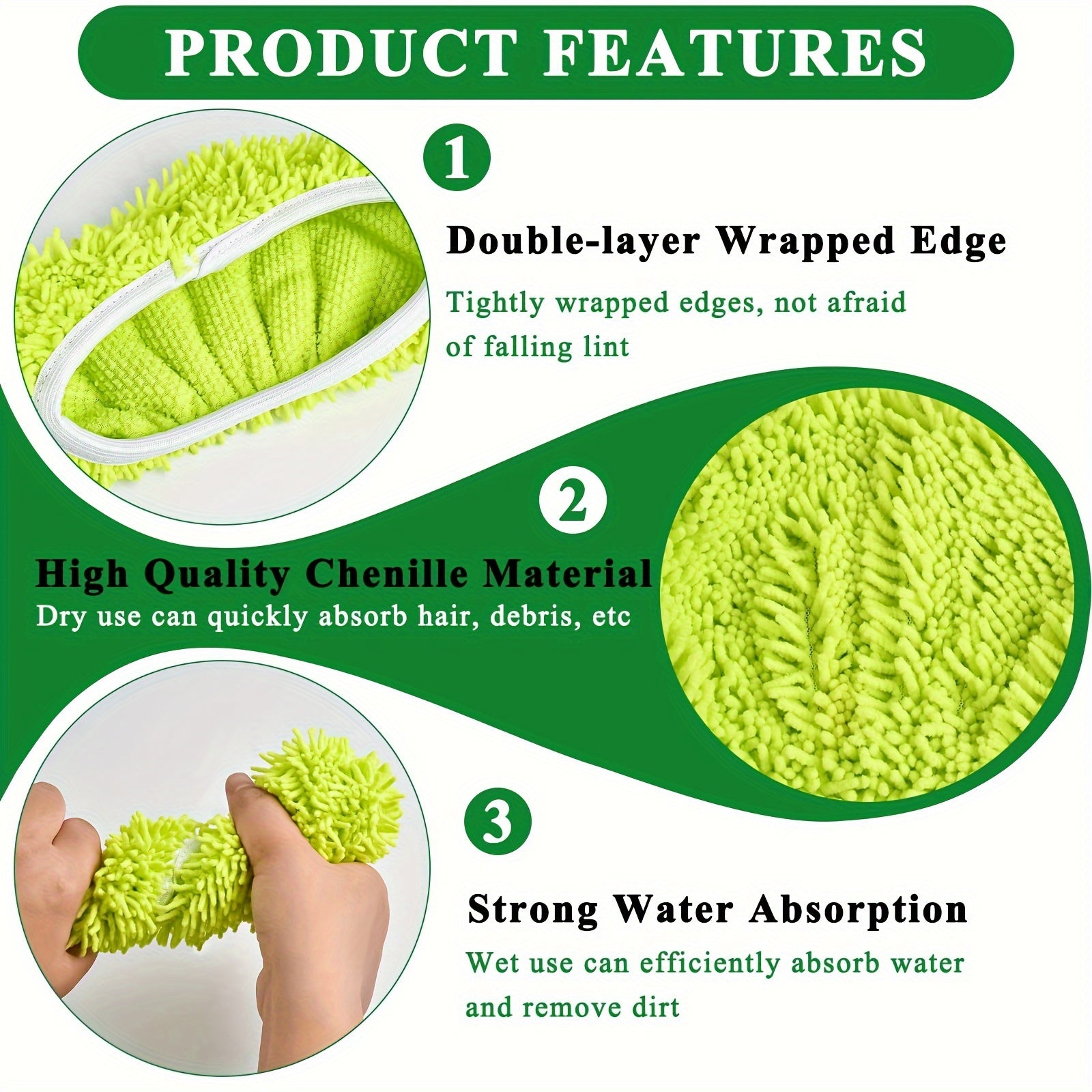 6-Piece Green Microfiber Mop Pads for Wet and Dry Floor Cleaning