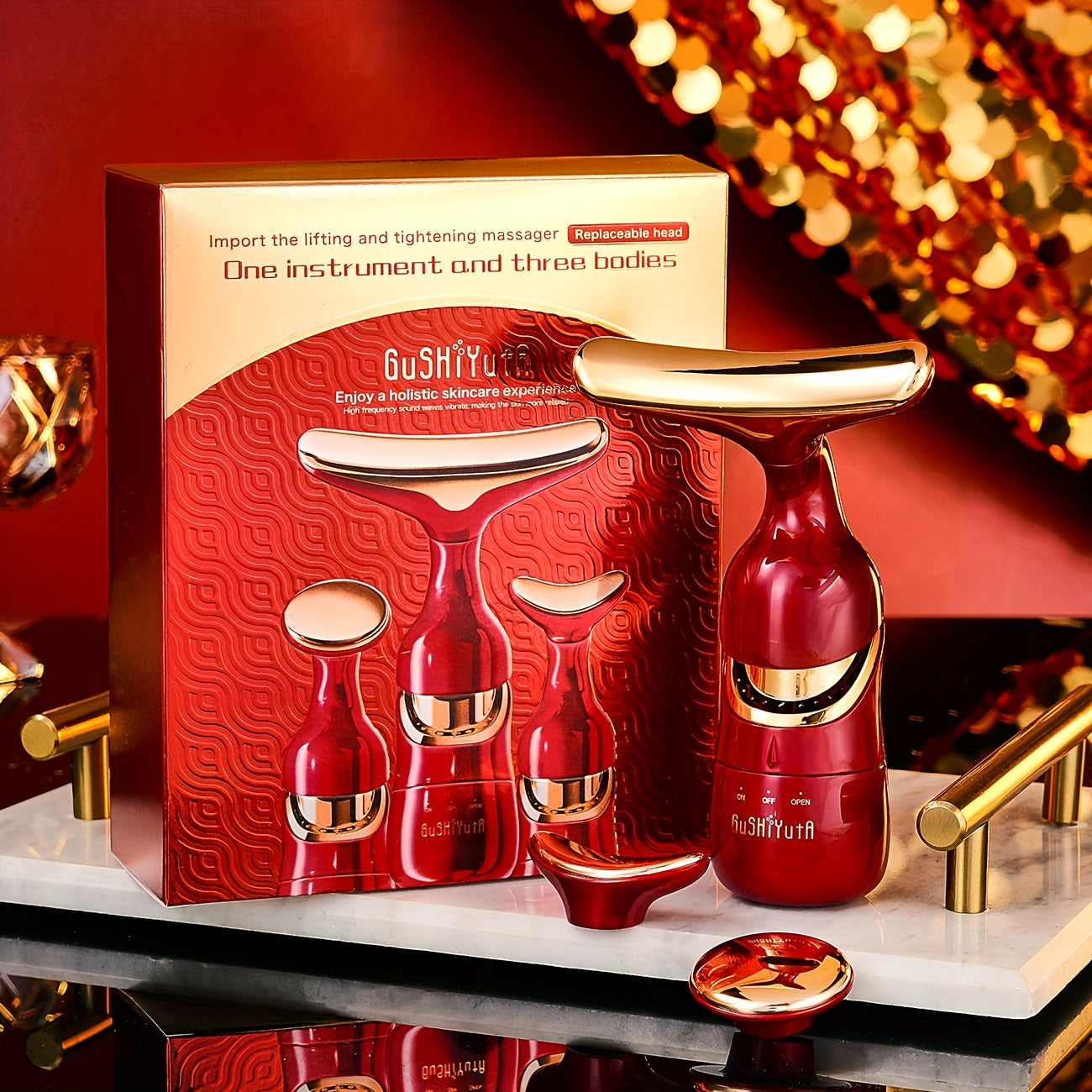 Masajeador facial y ocular 4 en 1, alimentado por batería, libre de formaldehído para hombres y mujeres