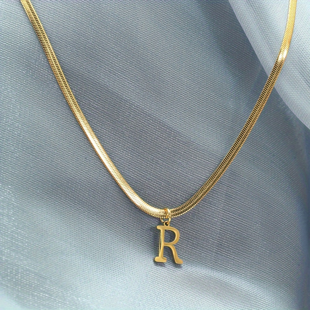 Women’s 18K Gold Plated Stainless Steel Alphabet Letter Pendant Necklace for Daily Wear