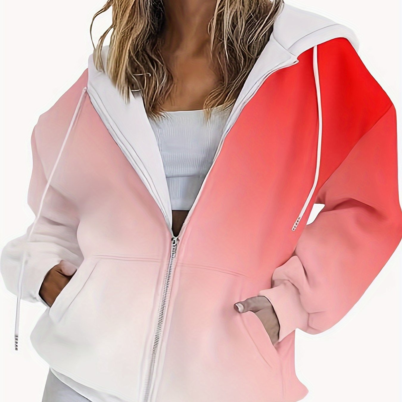 Women's Plus Size Gradient Ombre Hoodie with Zip Long Sleeve Knit