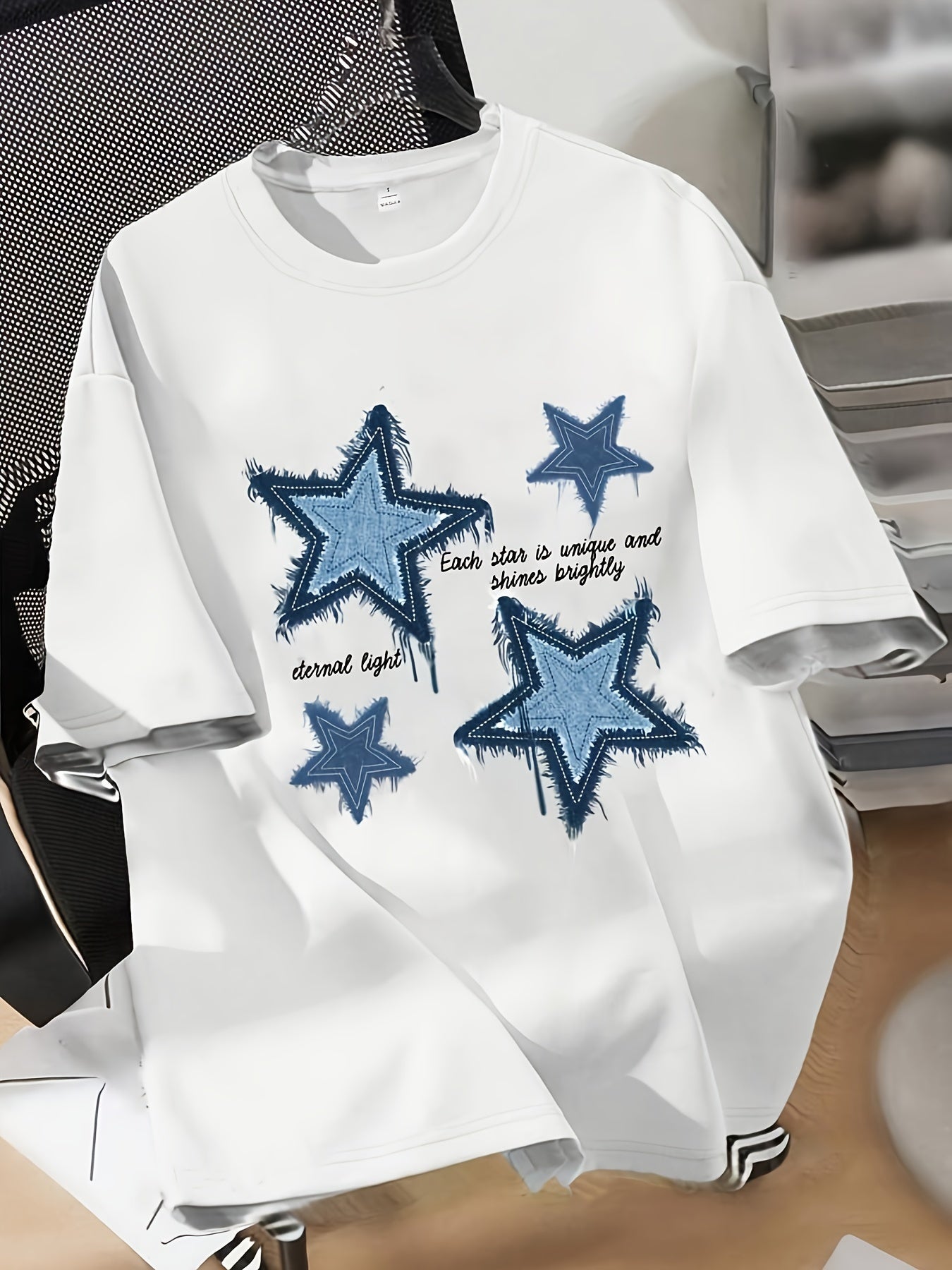 Camiseta de verano para mujer con patrón geométrico, cuello redondo, top casual