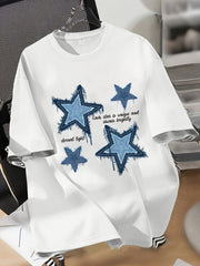 Camiseta de verano para mujer con patrón geométrico, cuello redondo, top casual