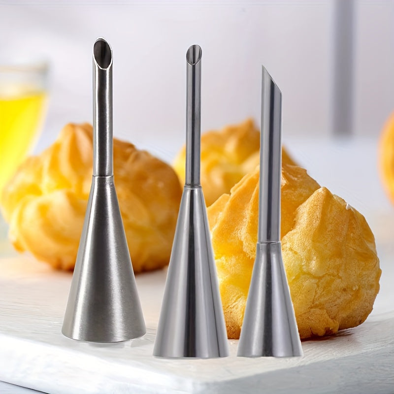 Stainless Steel Cream Puff Nozzle Set 3 Piping Tips Pastry Decorating Tools