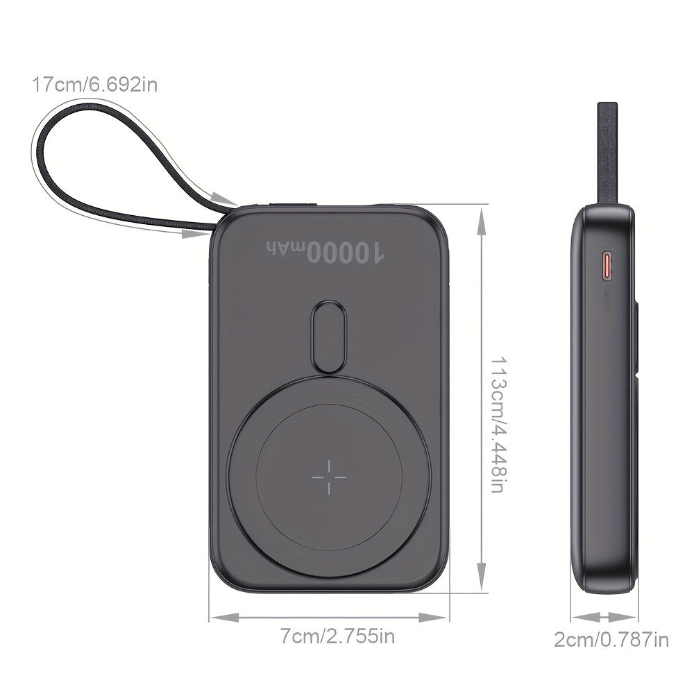 Wireless Power Bank 10000mAh Fast Charging Magnetic Suction with Nylon Cable