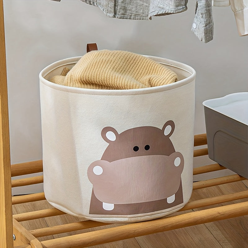 Large Capacity Felt Storage Basket with Folding Laundry Hamper Animal Design for Kids and Teens