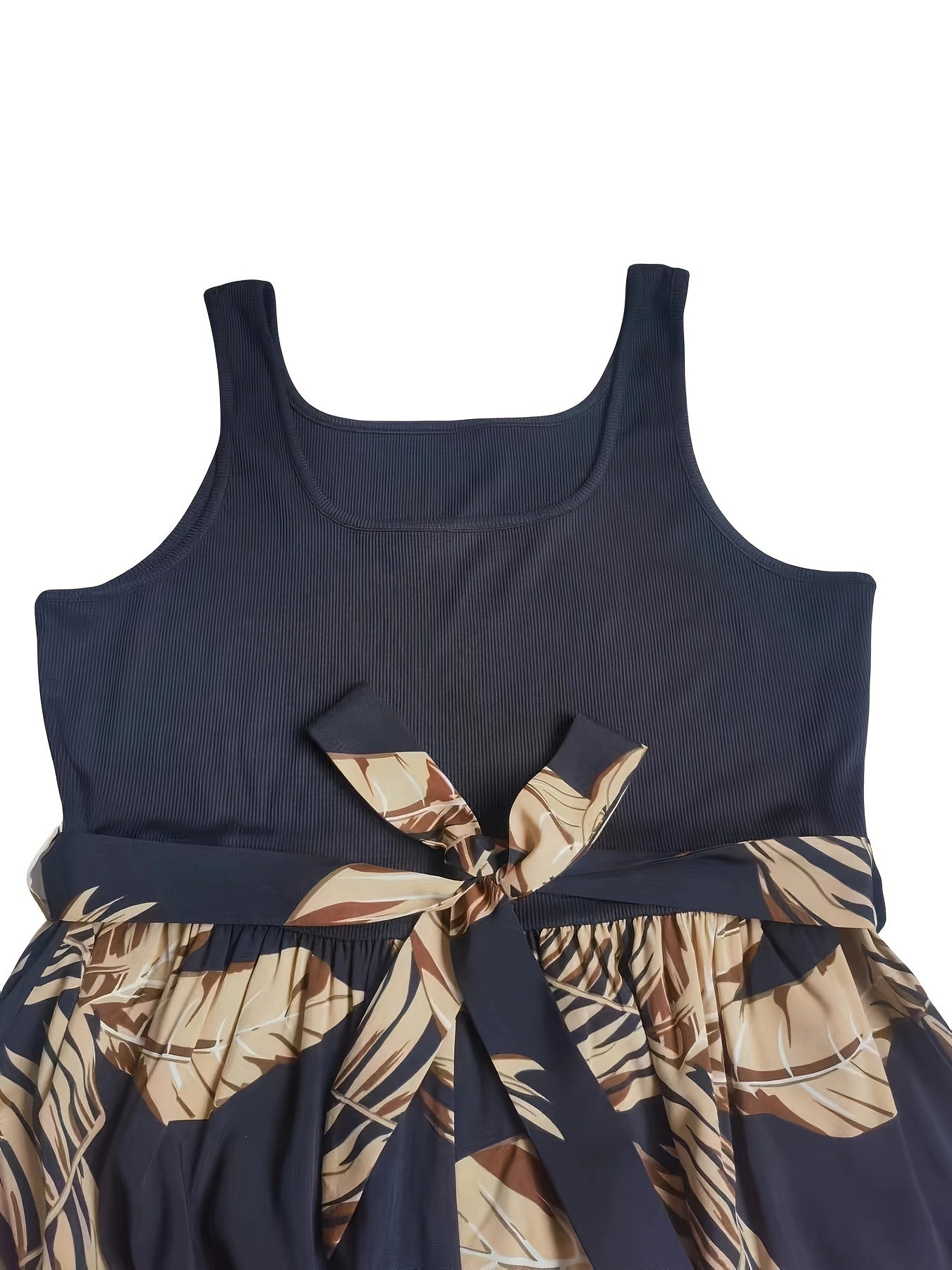 Plus Size Plant Print Wide Leg Jumpsuit Casual Sleeveless Belted Women