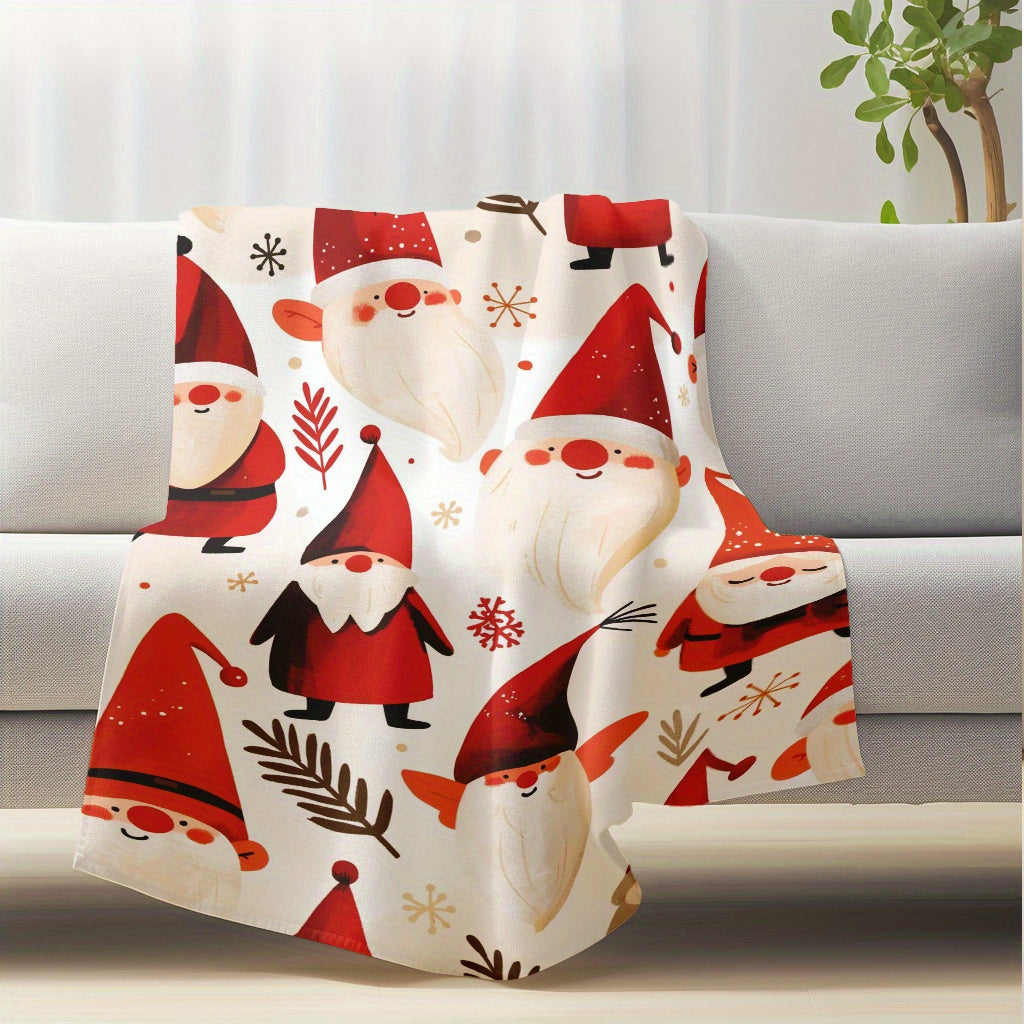Christmas Santa Gnome Patterned Soft Flannel Throw Blanket for Sofa Home Travel