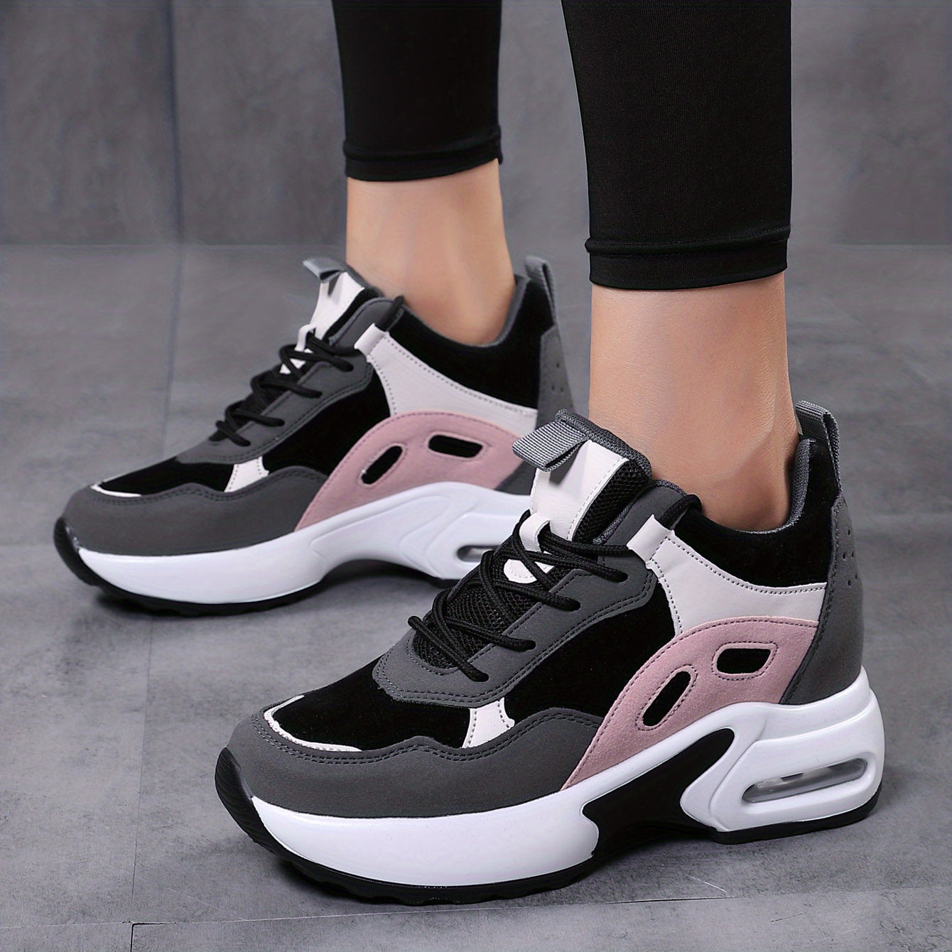 Zapatillas de plataforma con bloques de color para mujer, con cordones y amortiguación de aire
