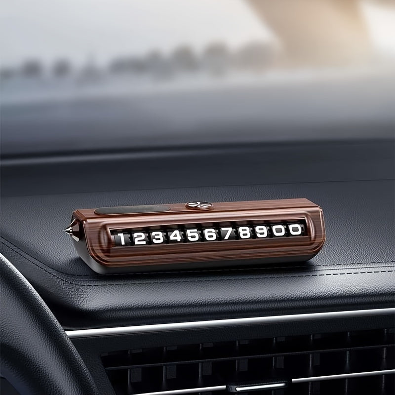 Wooden Car Dashboard Display with Emergency Hammer ABS Carbon Fiber Finish Multi-Functional Vehicle Accessory