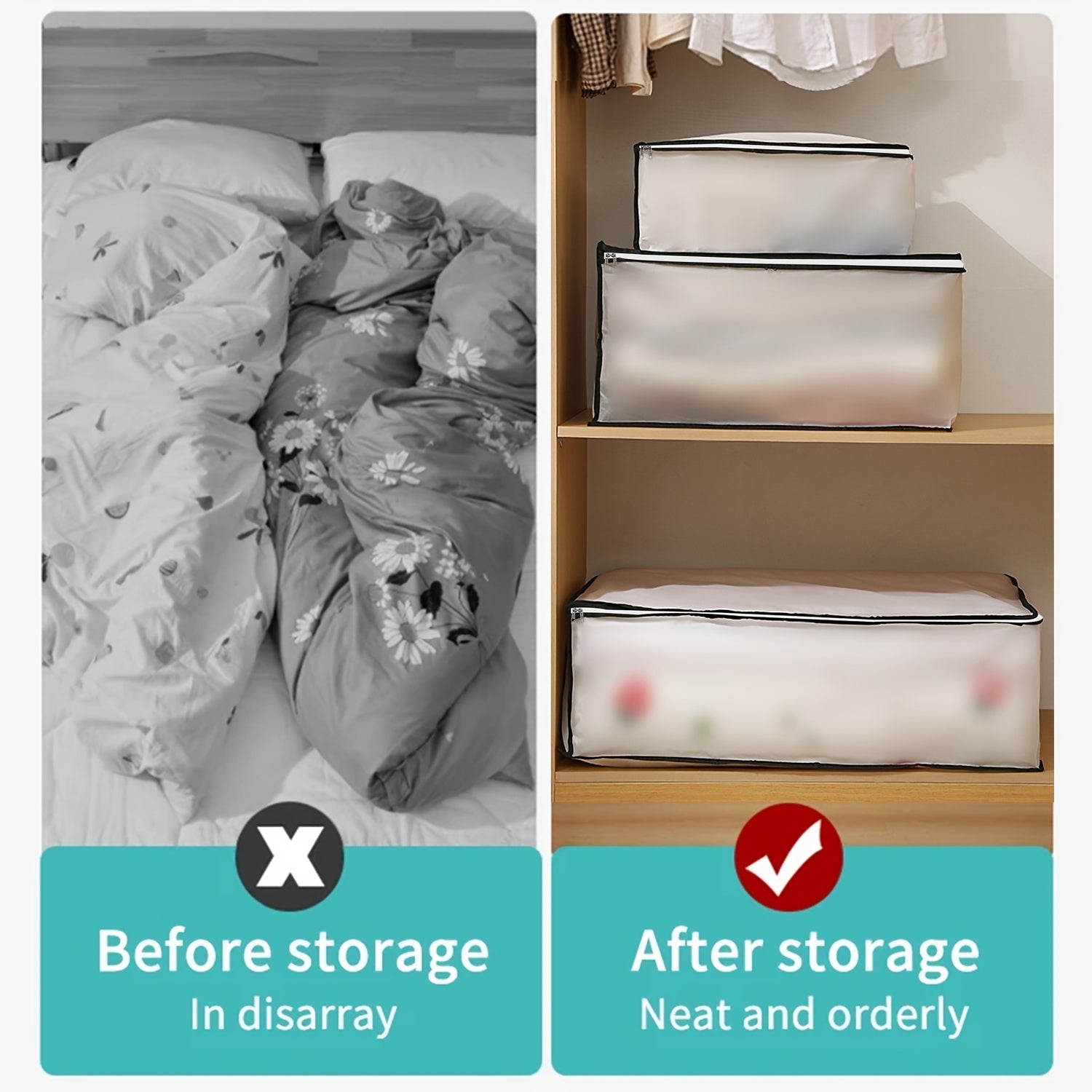 Bolsa de almacenamiento de edredón transparente a prueba de humedad, organizador de ropa bajo la cama