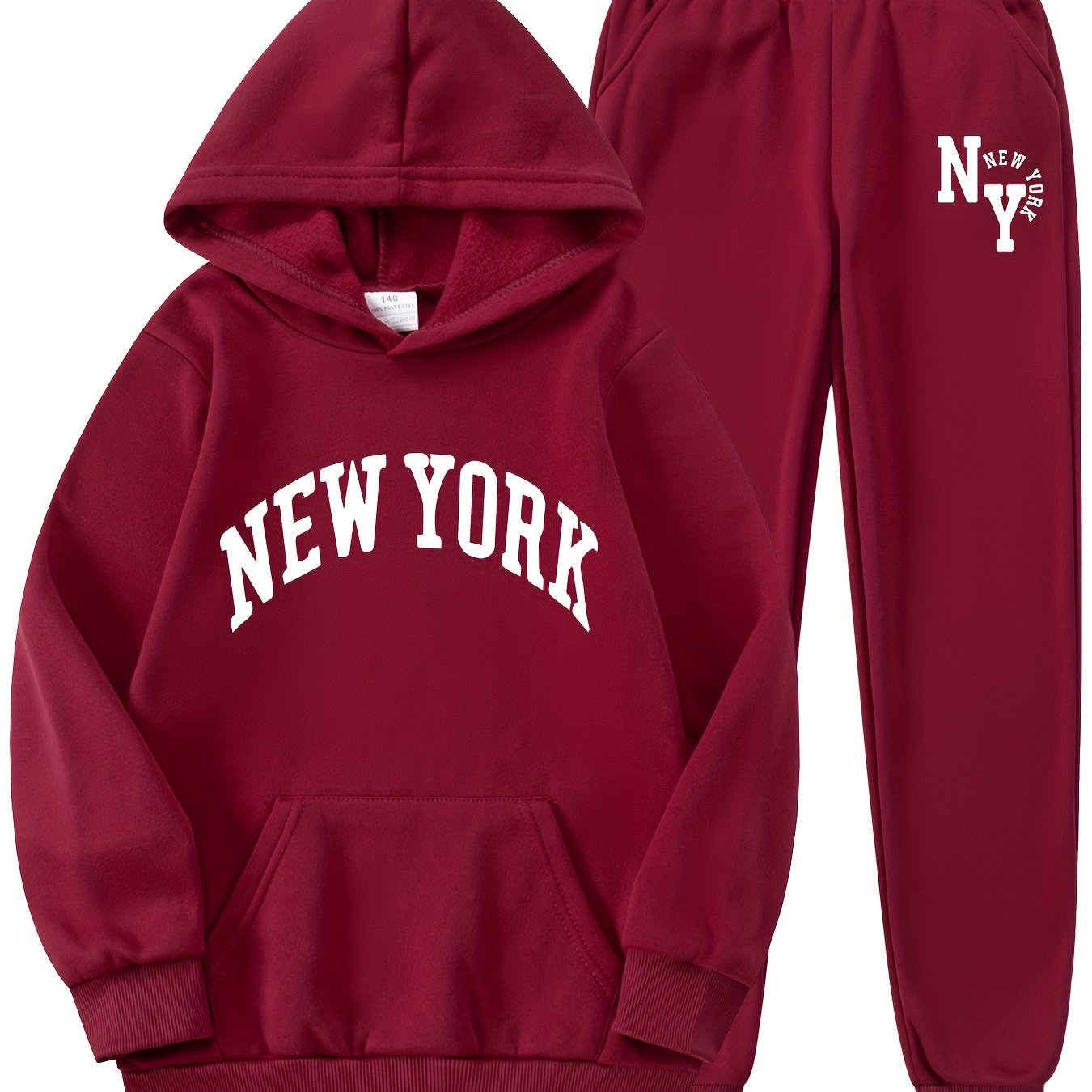 Bolalar uchun Nyu-York harfli printli hoody va sport shimlari to'plami. Kengaytirilgan polyester to'qima matosidan tayyorlangan, cho'ntaklari bor. O'g'il bolalar, qizlar, o'smirlar va bolalar uchun ozgina cho'ziladigan va odatdagi moslikda. Ideal uchun