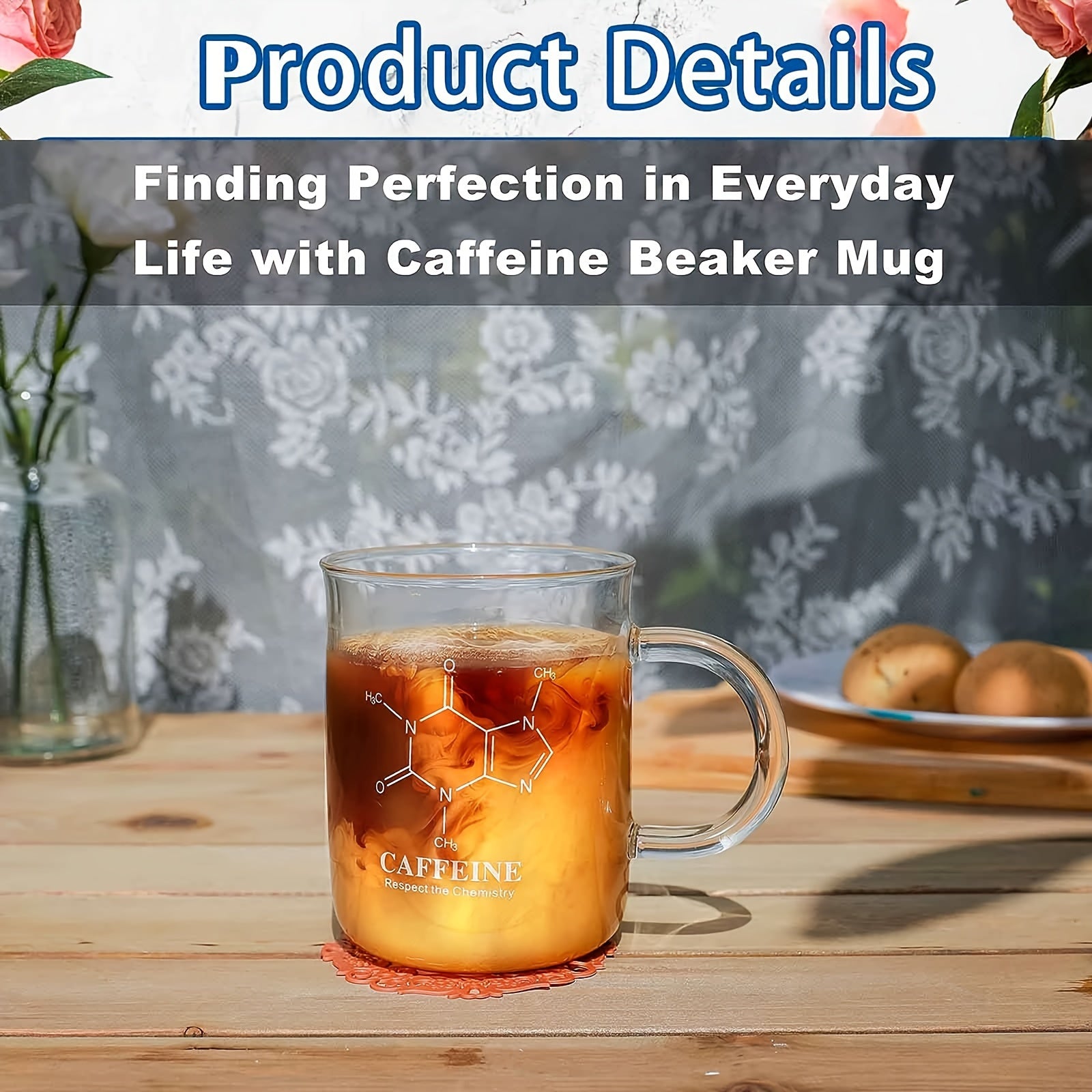 16 Oz Insulated Glass Coffee Mug with Handle and Measuring Markings for Hot and Cold Beverages