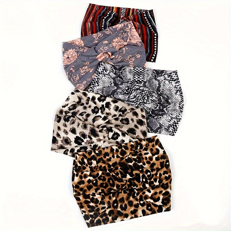 Set of 10 Boho Women Headbands African Inspired Wide Knotted Turban Style Stretchy Hairbands for Yoga Running