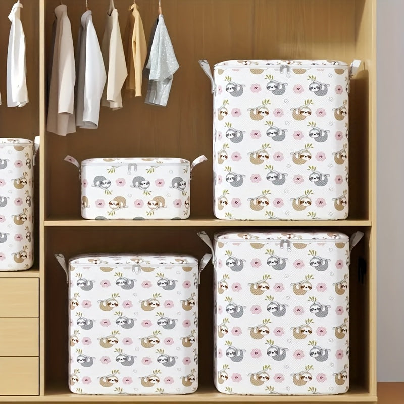 Foldable Storage Bag with Sloth Design Polyester Laundry Closet Organizer for Bedroom and Toys