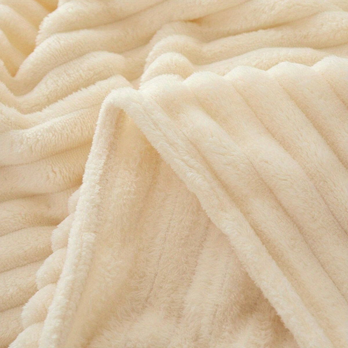 Coral Fleece Throw Blanket with White Stripes Soft Cozy Polyester Jacquard for Bedroom Sofa Living Room Lightweight All-Season