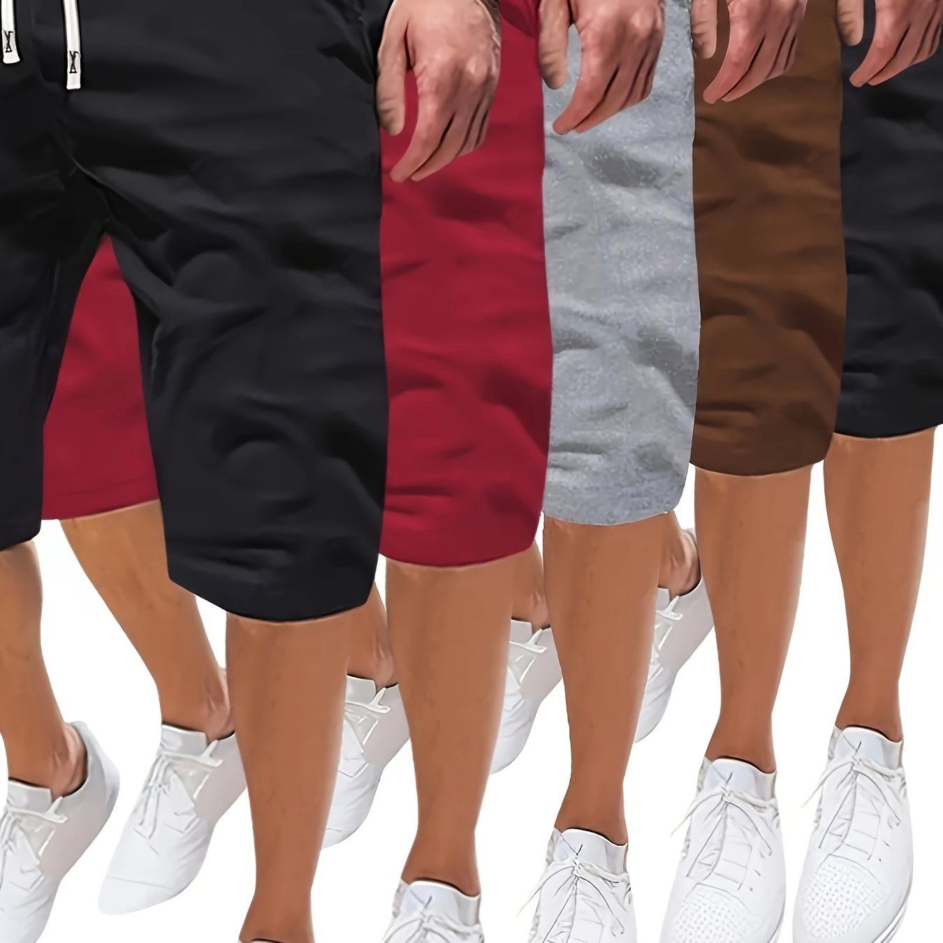 Erkaklar uchun katta o'lchamdagi kundalik shortlar, polyester, chiziqli cho'ntaklar, yengil to'qilgan, qora, burgundy, kulrang, jigarrang, bej