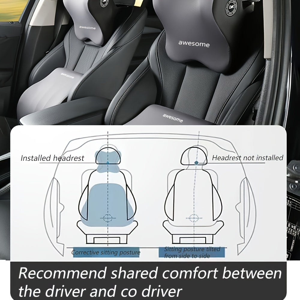 Memory Foam Car Seat Cushion with Headrest and Lumbar Support for Office Home Vehicle