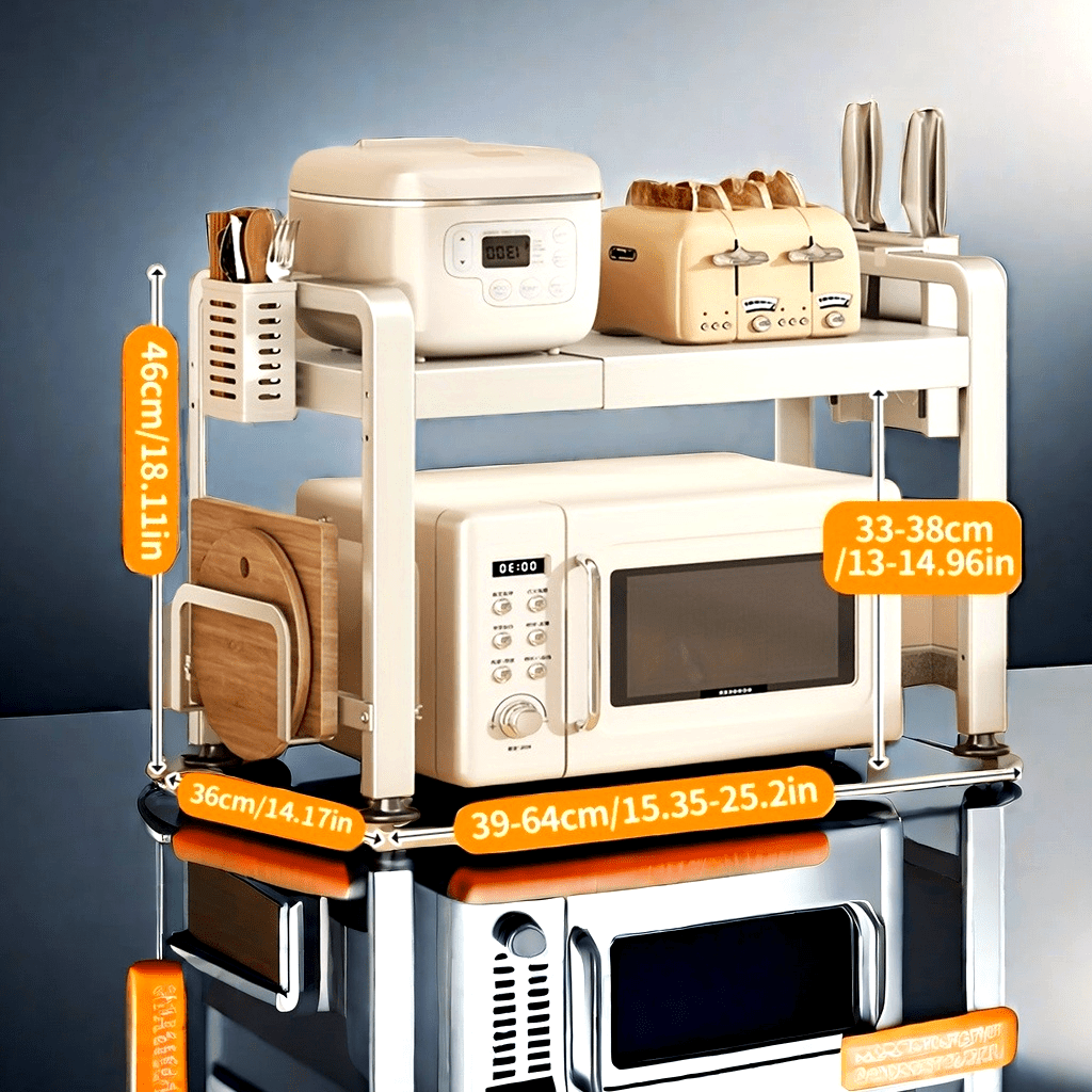 Kuchka uchun sozlanadigan mikroto'lqinli pech uchun turar joy va asboblar uchun tutqich bilan ta'minlangan stol usti stand