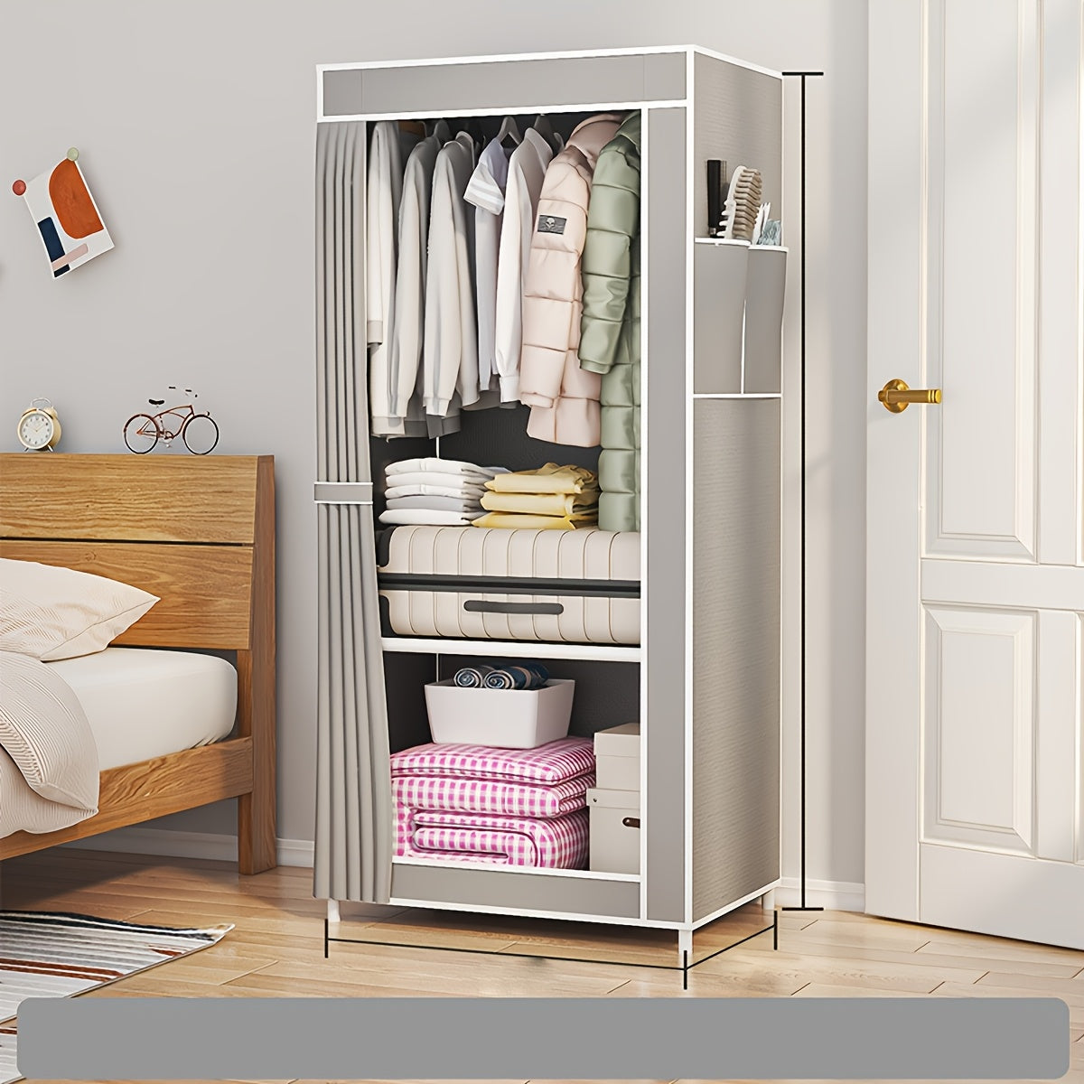 Metal Wardrobe Closet with 3.2 Cu Ft Capacity, Space-Saving, Easy Assembly