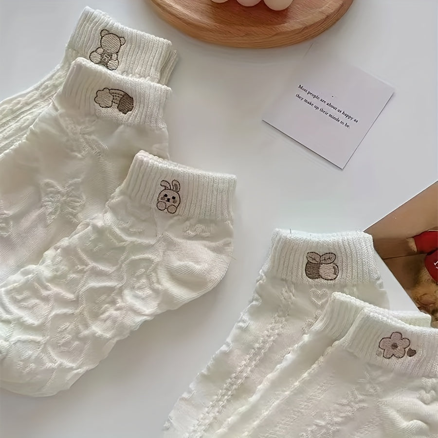 Women's Low Cut Ankle Socks 5 Pairs Textured Breathable Lightweight Knit Fabric