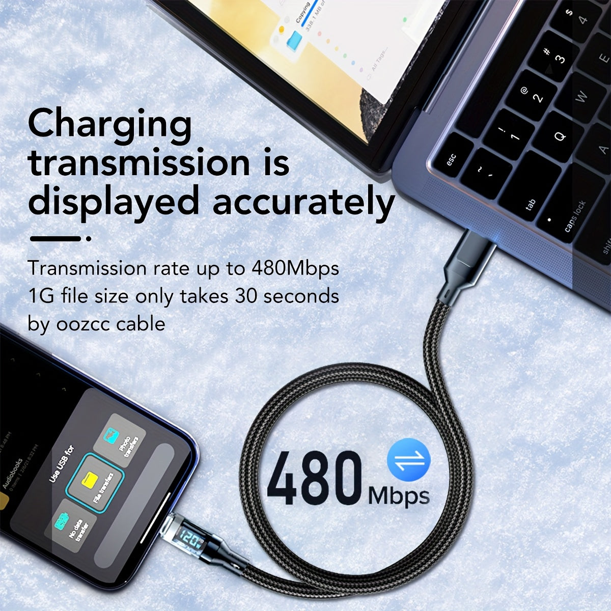 120W USB Type C Charging Cable with LED Display Fast Safe Charging