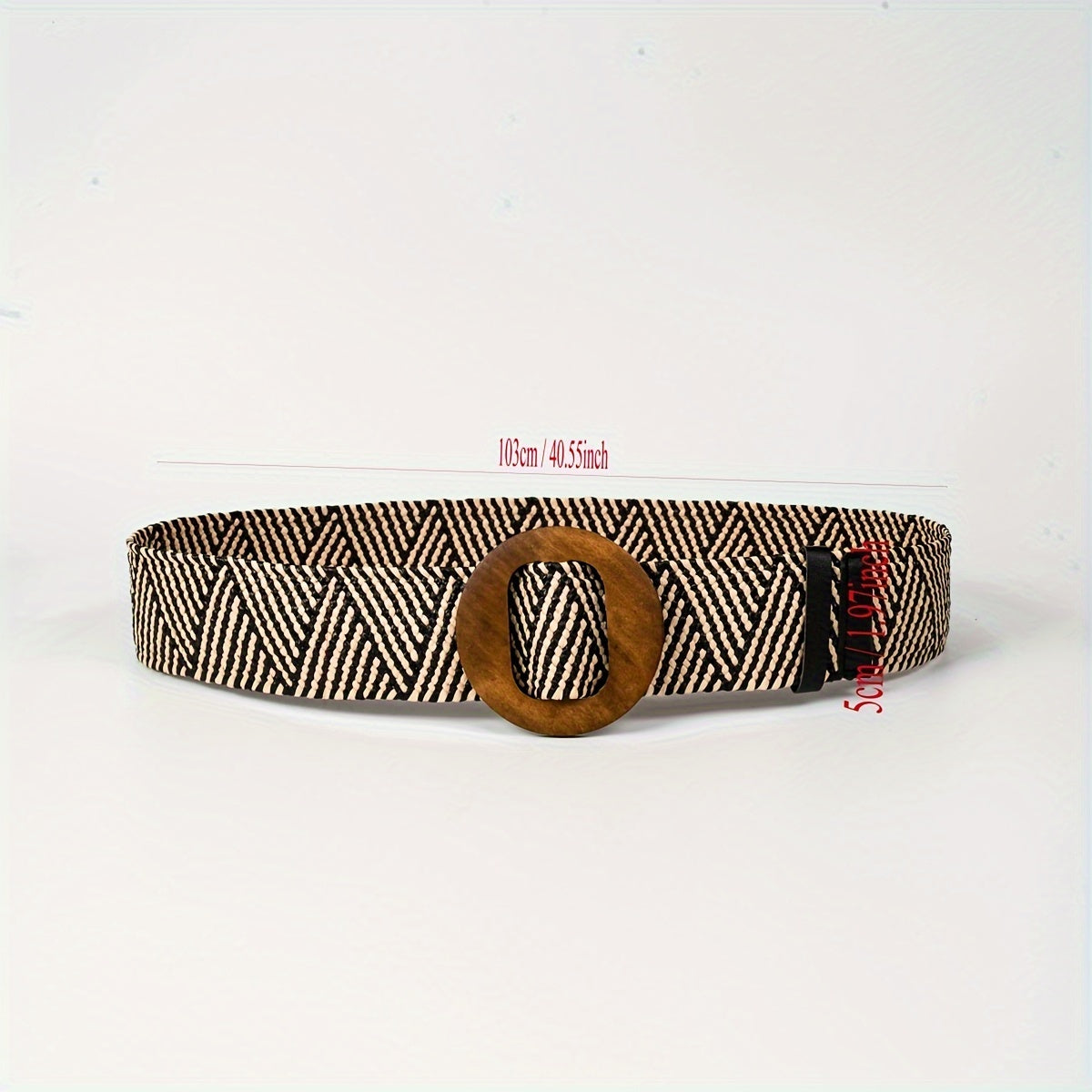 Women's Boho Wide Straw Belt with Wooden Buckle Elastic No-Hole Design for Casual and Formal Wear