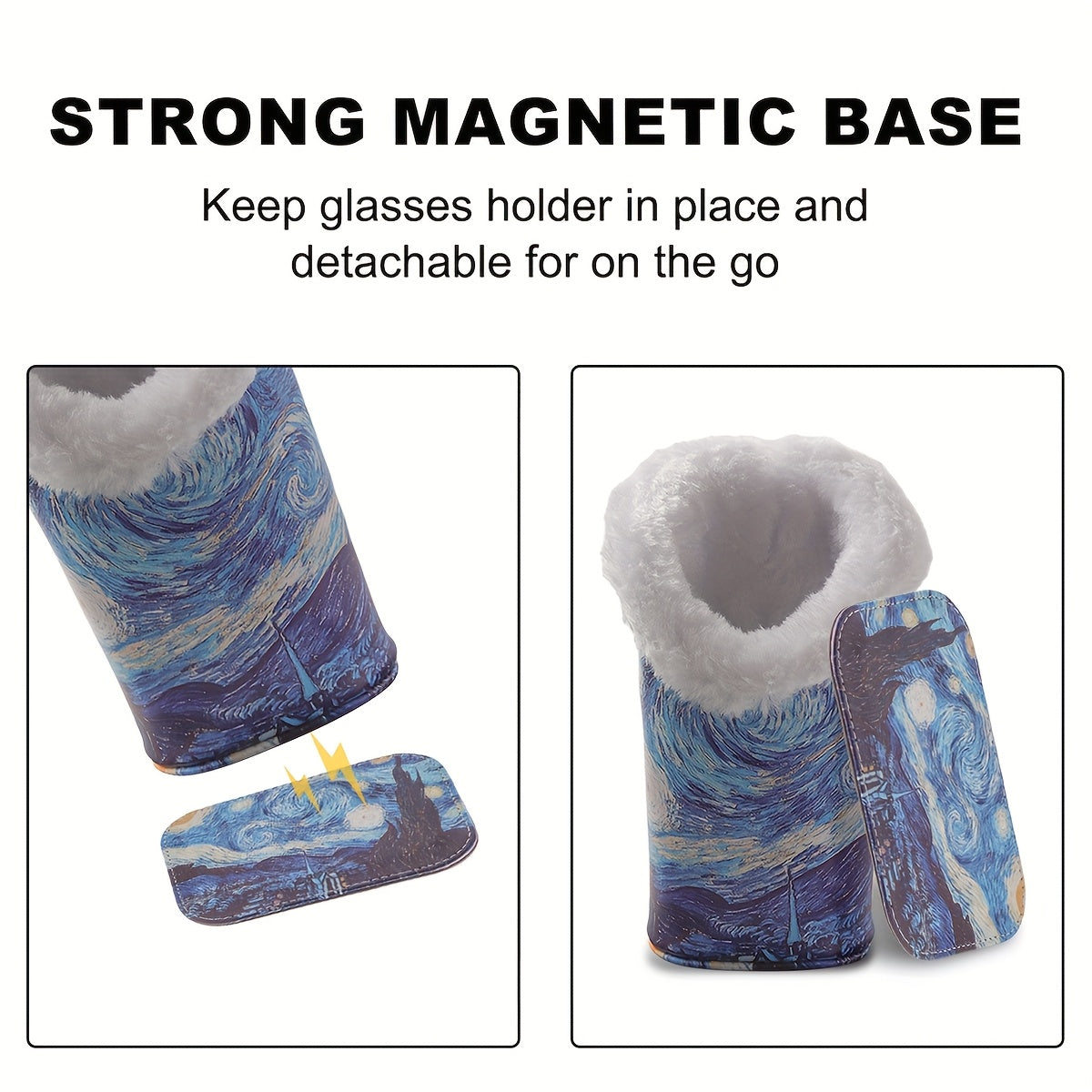 Soporte para gafas de felpa blanca con base dividida magnética de cuero artificial