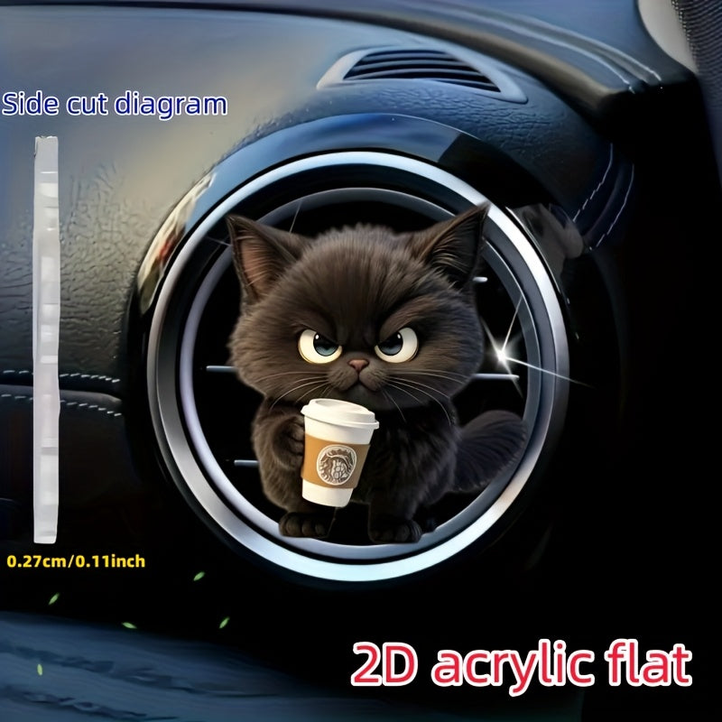 Qora Mushuk Avtomobil Havo Tozalash Vositasi Akril Vent Klipi, 2D Tekis Dizayn, Aromatizatsiyalangan