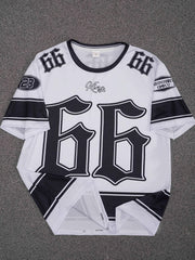 Camiseta de manga corta para hombre con estampado digital, negro y blanco, cuello redondo, verano casual