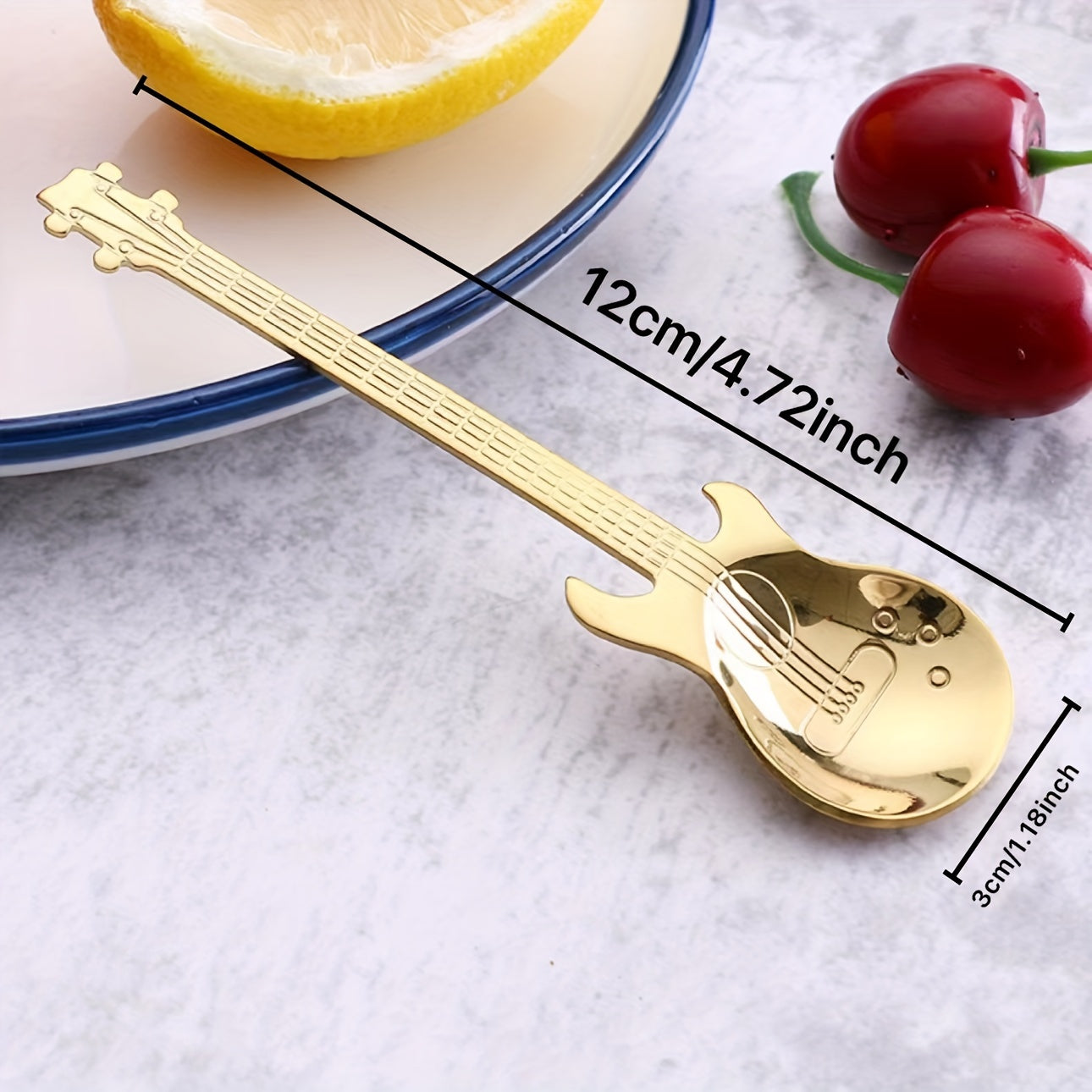 Kofe, muz, shirinlik uchun 7 ta rang-barang zanglamaydigan po'latdan yasalgan gitar qoshiq to'plami