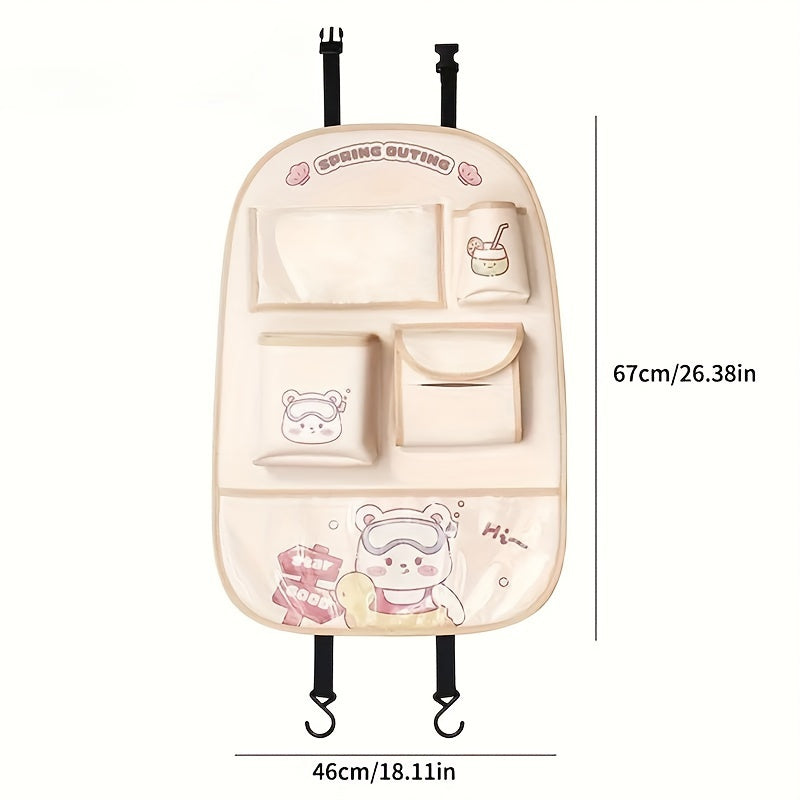Organizador de asiento de coche multifuncional con diseño de dibujos animados para accesorios de viaje