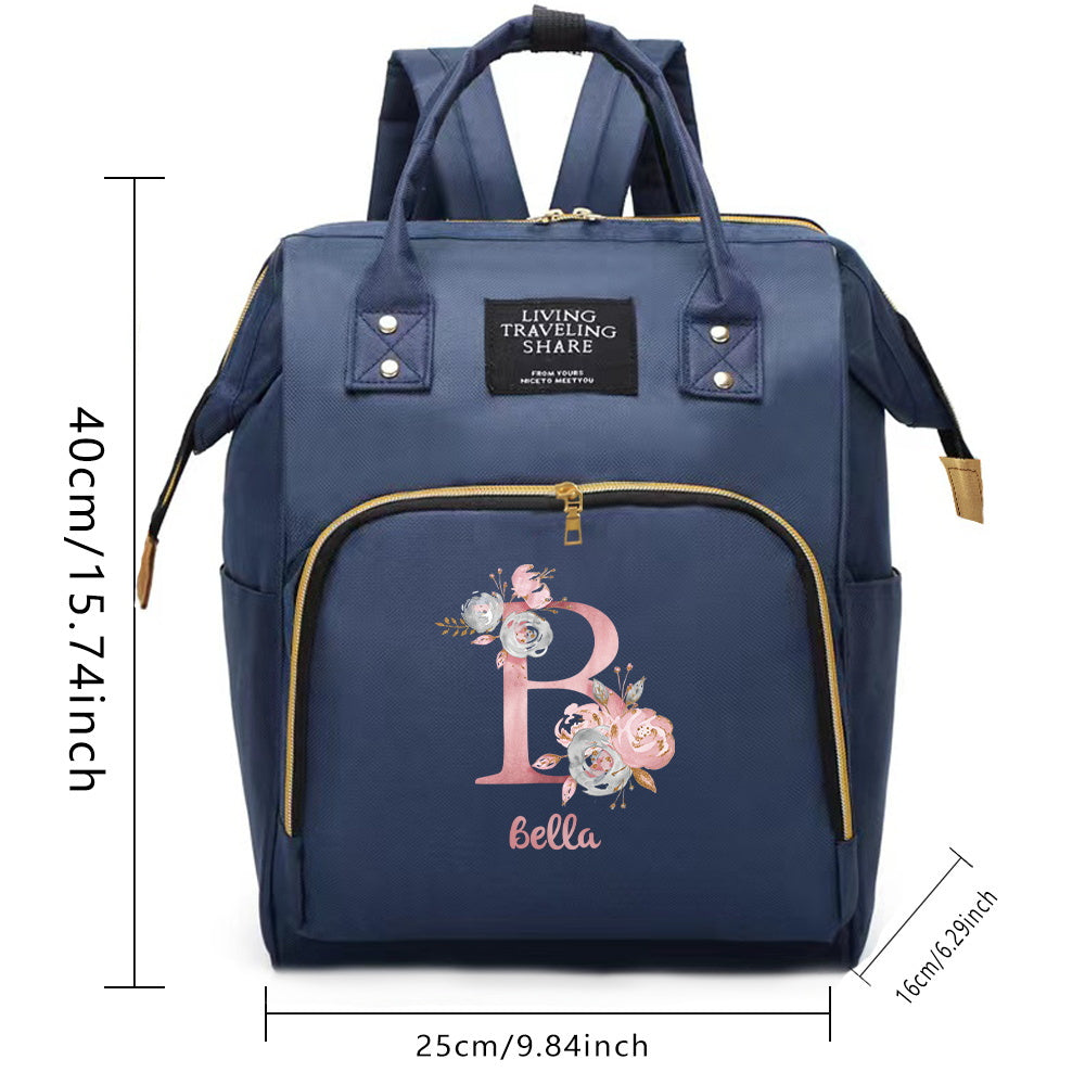 Customizable Mommy Backpack with A-Z Initial Spacious Diaper Bag Oxford Fabric