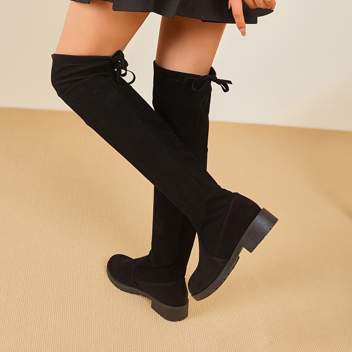 Women's Black Over-the-Knee Stretch Boots with Glossy Finish