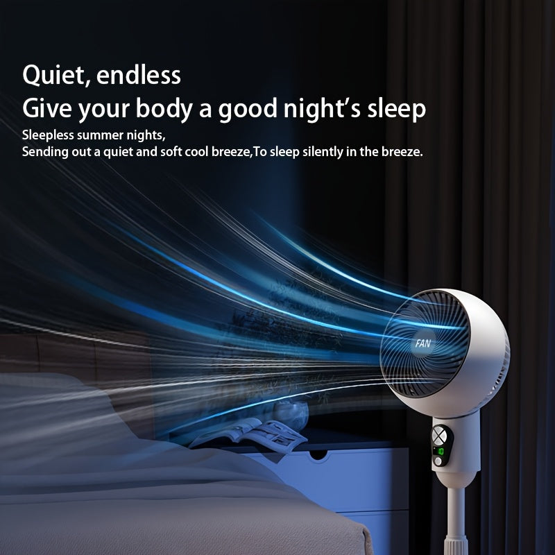 Digital Display Floor Fan with Remote Control Adjustable Height USB Powered Indoor Outdoor