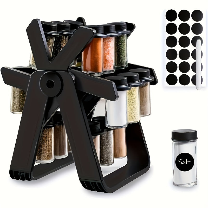 ABS Plastic Spice Rack Set with 18 Jars 360° Rotating Ferris Wheel Moisture-Proof Kitchen Organizer