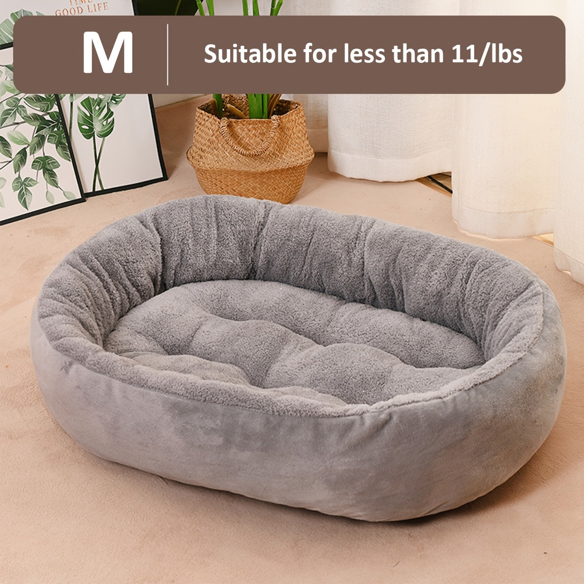 Oval Pet Bed for Small to Medium Dogs Plush Polypropylene Non-Assembled
