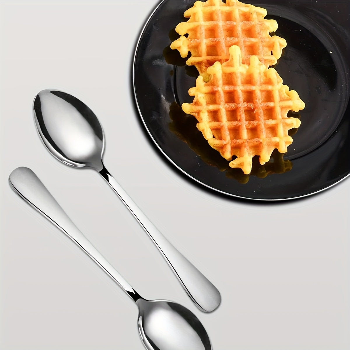 12-Piece Stainless Steel Dessert Spoons Set 13.69cm Black Accents Polished Finish