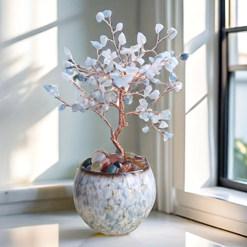 Artificial Crystal Tree with Pink Quartz Aquamarine Amethyst Citrine Faux Gemstones for Home Decor Gifts